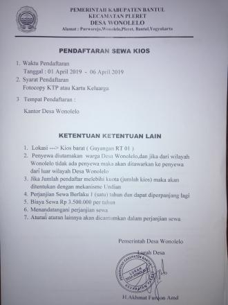 Pendaftaran Sewa Kios